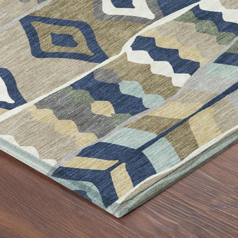 3' X 5' Navy Blue And Blue Geometric Washable Indoor Outdoor Area Rug HomeRoots