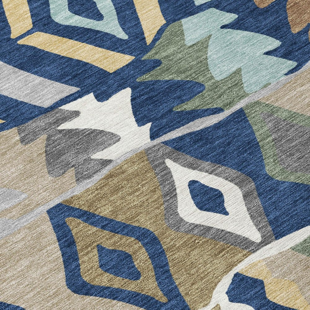 3' X 5' Navy Blue And Blue Geometric Washable Indoor Outdoor Area Rug HomeRoots