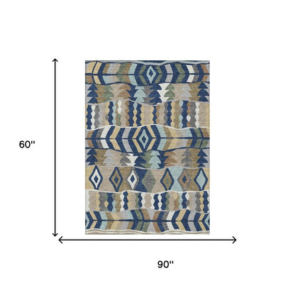 5' X 8' Navy Blue And Blue Geometric Washable Indoor Outdoor Area Rug HomeRoots