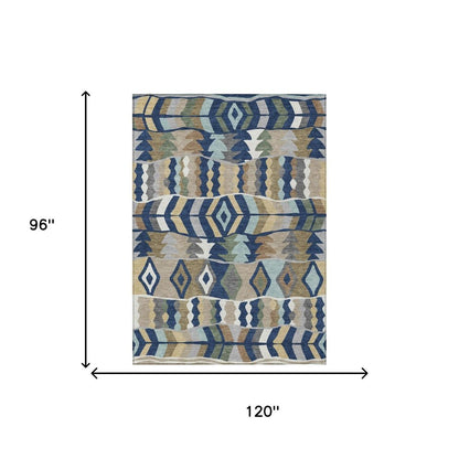 8' X 10' Navy Blue And Blue Geometric Washable Indoor Outdoor Area Rug HomeRoots