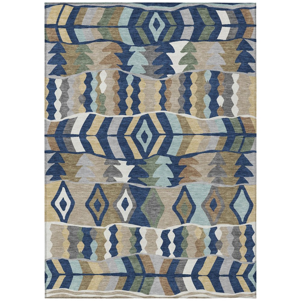 8' X 10' Navy Blue And Blue Geometric Washable Indoor Outdoor Area Rug HomeRoots