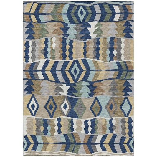 8' X 10' Navy Blue And Blue Geometric Washable Indoor Outdoor Area Rug HomeRoots