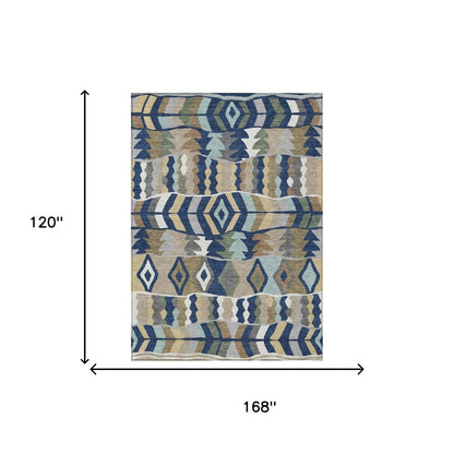10' X 14' Navy Blue And Blue Geometric Washable Indoor Outdoor Area Rug HomeRoots