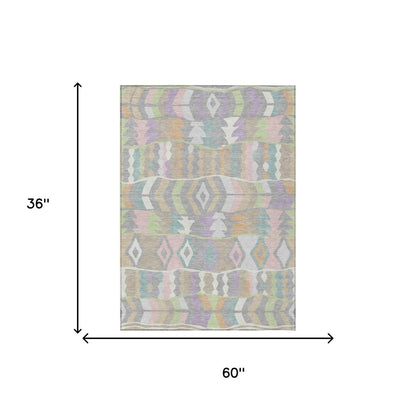 3' X 5' Pewter And Gray Geometric Washable Indoor Outdoor Area Rug HomeRoots