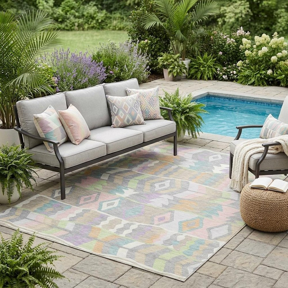 5' X 8' Pewter And Gray Geometric Washable Indoor Outdoor Area Rug HomeRoots
