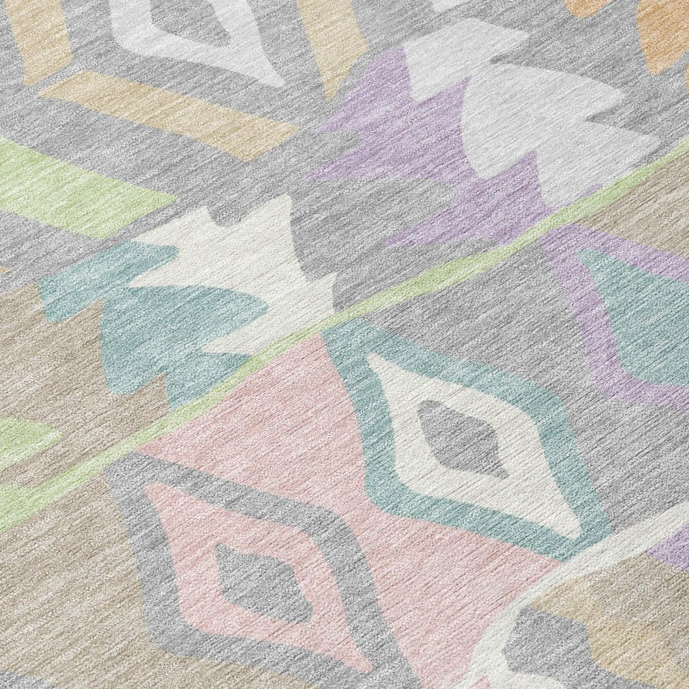 8' Pewter And Gray Round Geometric Washable Indoor Outdoor Area Rug HomeRoots