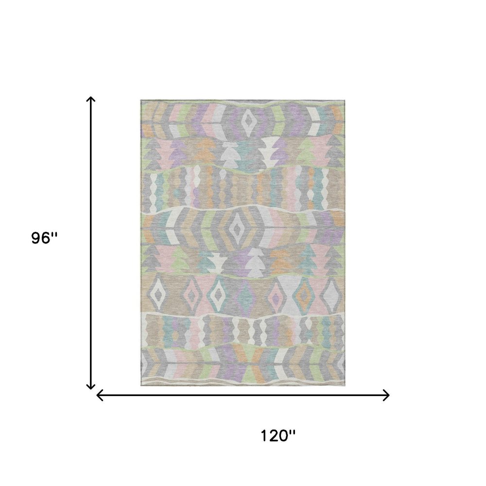 8' X 10' Pewter And Gray Geometric Washable Indoor Outdoor Area Rug HomeRoots