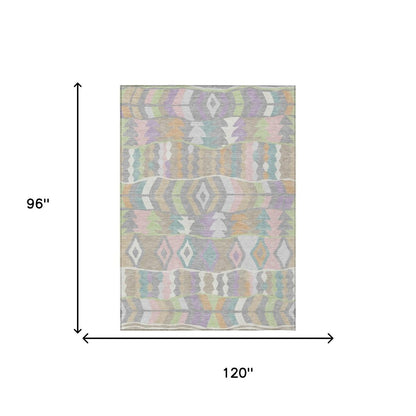 8' X 10' Pewter And Gray Geometric Washable Indoor Outdoor Area Rug HomeRoots