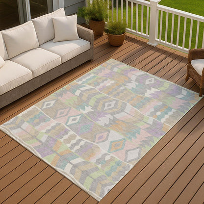 8' X 10' Pewter And Gray Geometric Washable Indoor Outdoor Area Rug HomeRoots