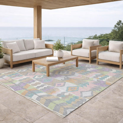 8' X 10' Pewter And Gray Geometric Washable Indoor Outdoor Area Rug HomeRoots