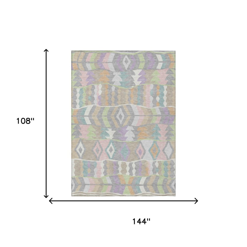 9' X 12' Pewter And Gray Geometric Washable Indoor Outdoor Area Rug HomeRoots