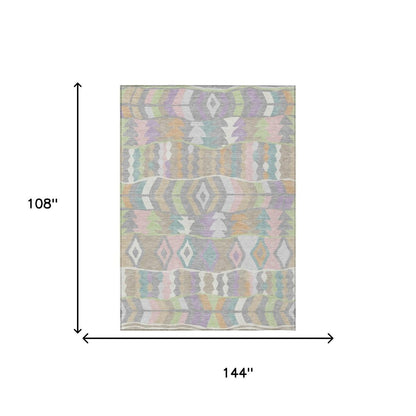 9' X 12' Pewter And Gray Geometric Washable Indoor Outdoor Area Rug HomeRoots