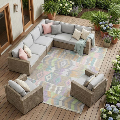 9' X 12' Pewter And Gray Geometric Washable Indoor Outdoor Area Rug HomeRoots