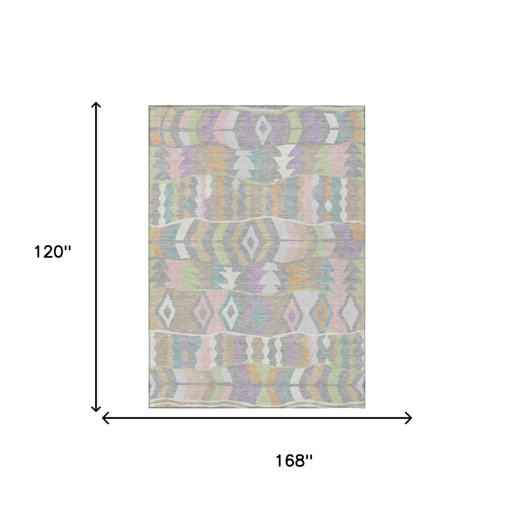 10' X 14' Pewter And Gray Geometric Washable Indoor Outdoor Area Rug HomeRoots