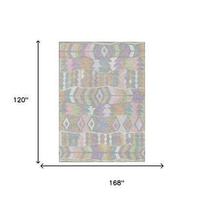 10' X 14' Pewter And Gray Geometric Washable Indoor Outdoor Area Rug HomeRoots