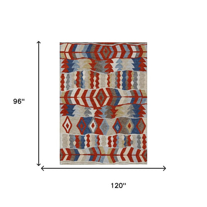 8' X 10' Red And Beige Geometric Washable Indoor Outdoor Area Rug HomeRoots