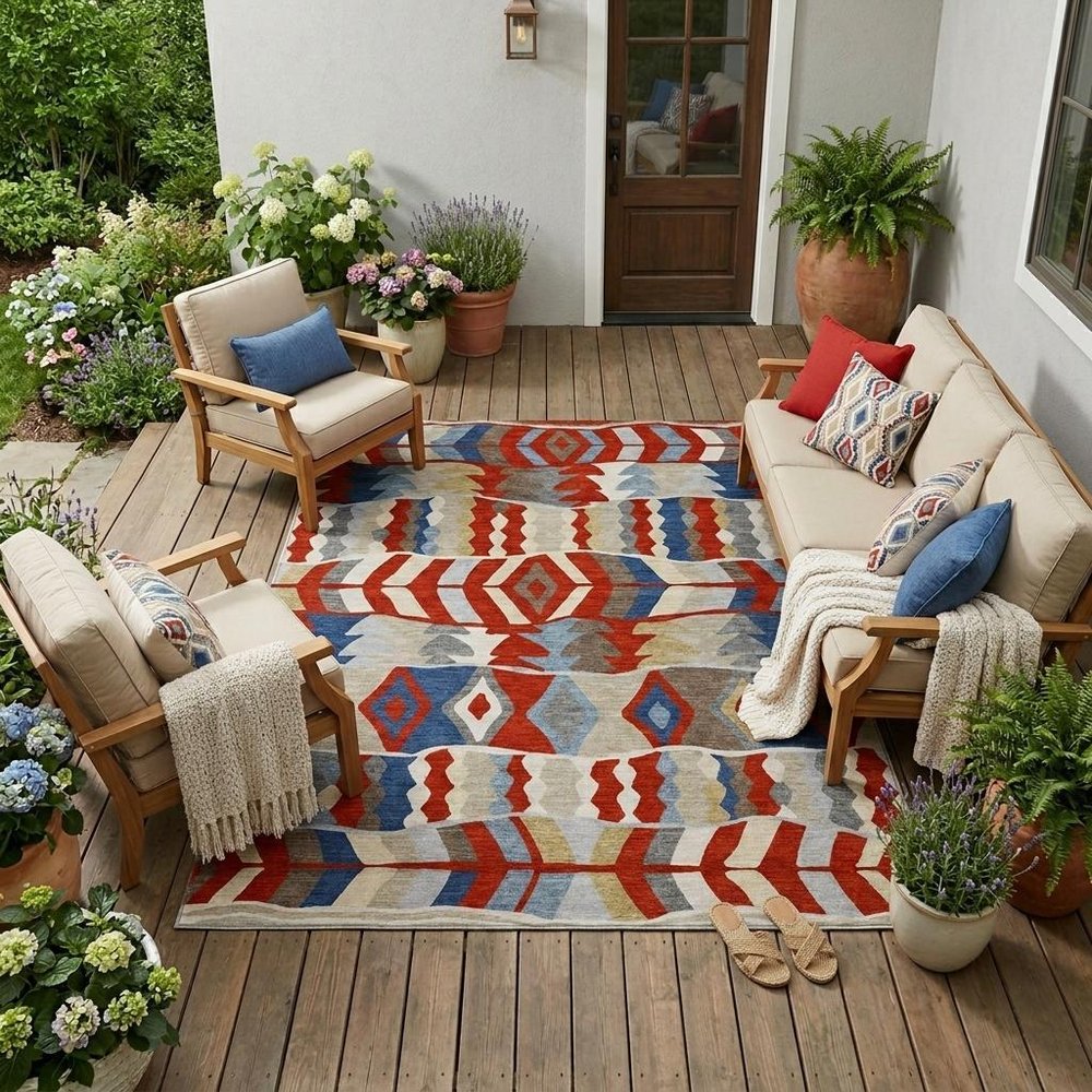 8' X 10' Red And Beige Geometric Washable Indoor Outdoor Area Rug HomeRoots
