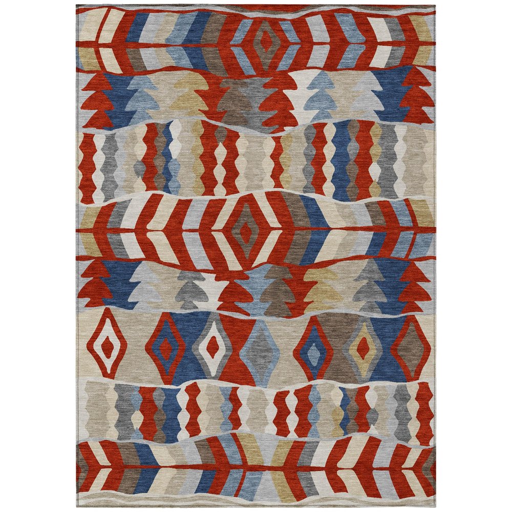 8' X 10' Red And Beige Geometric Washable Indoor Outdoor Area Rug HomeRoots