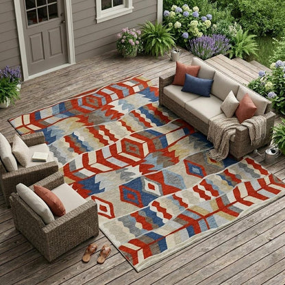 9' X 12' Red And Beige Geometric Washable Indoor Outdoor Area Rug HomeRoots