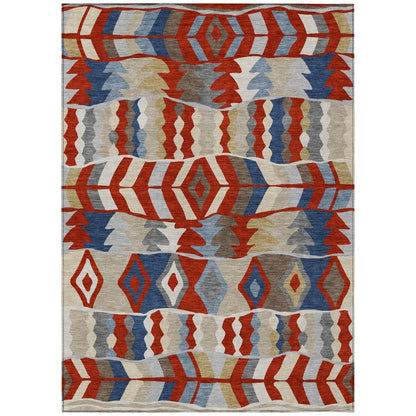 9' X 12' Red And Beige Geometric Washable Indoor Outdoor Area Rug HomeRoots