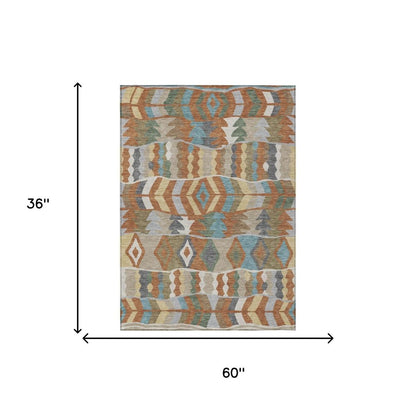 3' X 5' Rust And Orange Geometric Washable Indoor Outdoor Area Rug HomeRoots