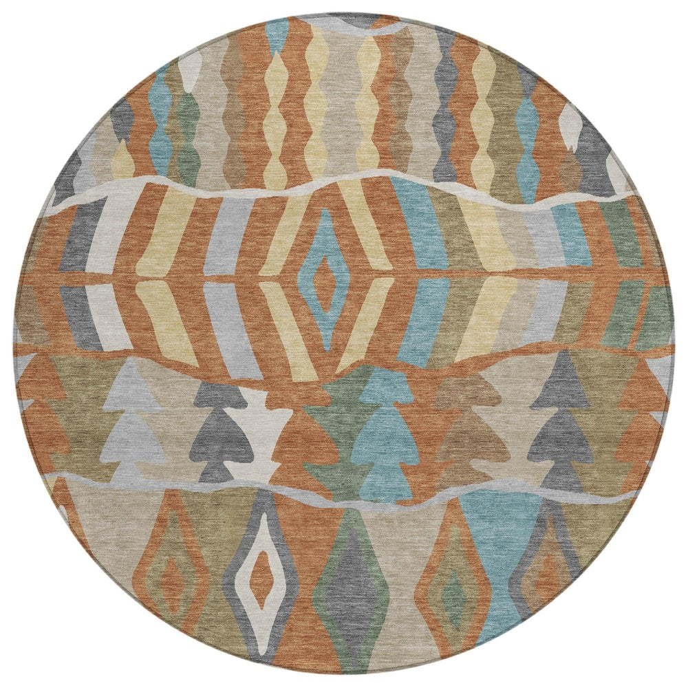 8' Rust And Orange Round Geometric Washable Indoor Outdoor Area Rug HomeRoots