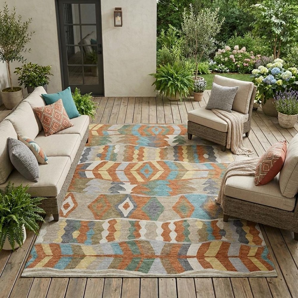 8' X 10' Rust And Orange Geometric Washable Indoor Outdoor Area Rug HomeRoots