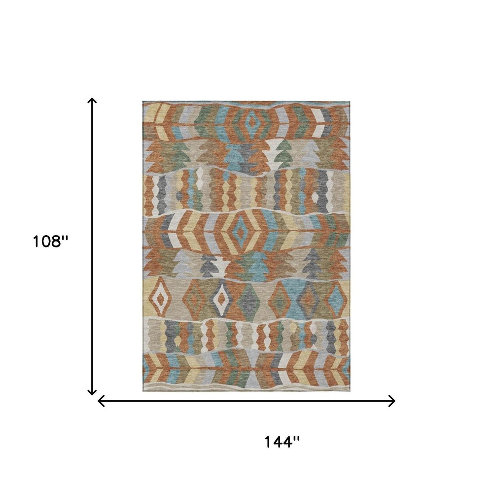 9' X 12' Rust And Orange Geometric Washable Indoor Outdoor Area Rug HomeRoots