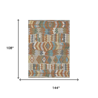 9' X 12' Rust And Orange Geometric Washable Indoor Outdoor Area Rug HomeRoots