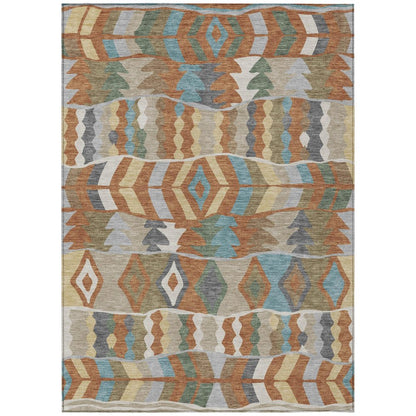9' X 12' Rust And Orange Geometric Washable Indoor Outdoor Area Rug HomeRoots