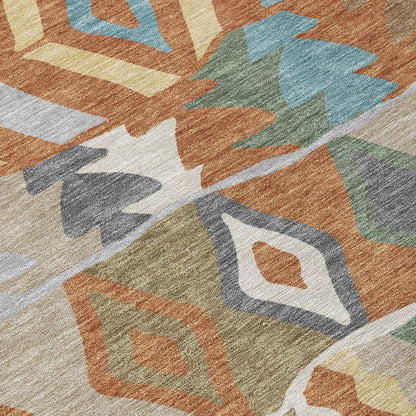 9' X 12' Rust And Orange Geometric Washable Indoor Outdoor Area Rug HomeRoots