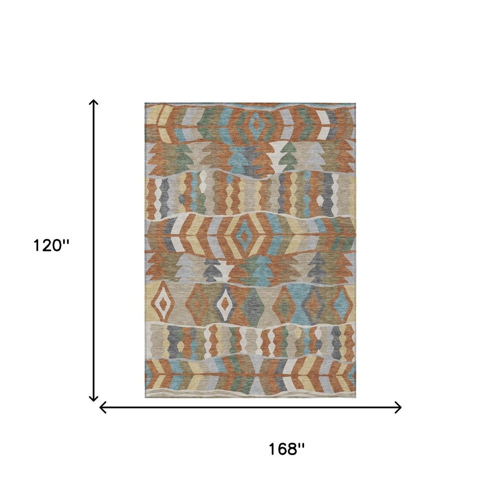 10' X 14' Rust And Orange Geometric Washable Indoor Outdoor Area Rug HomeRoots