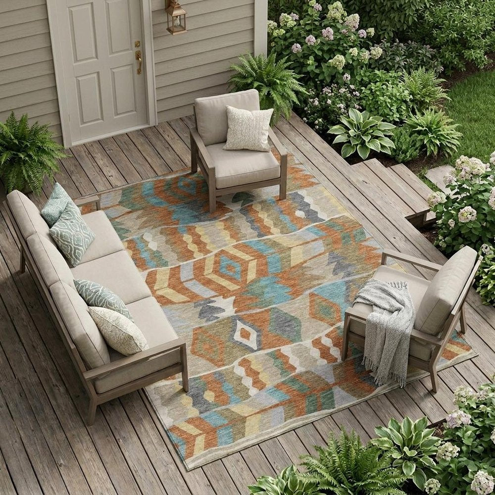 10' X 14' Rust And Orange Geometric Washable Indoor Outdoor Area Rug HomeRoots