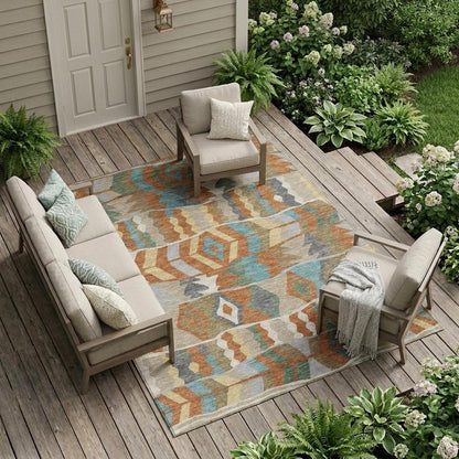 10' X 14' Rust And Orange Geometric Washable Indoor Outdoor Area Rug HomeRoots