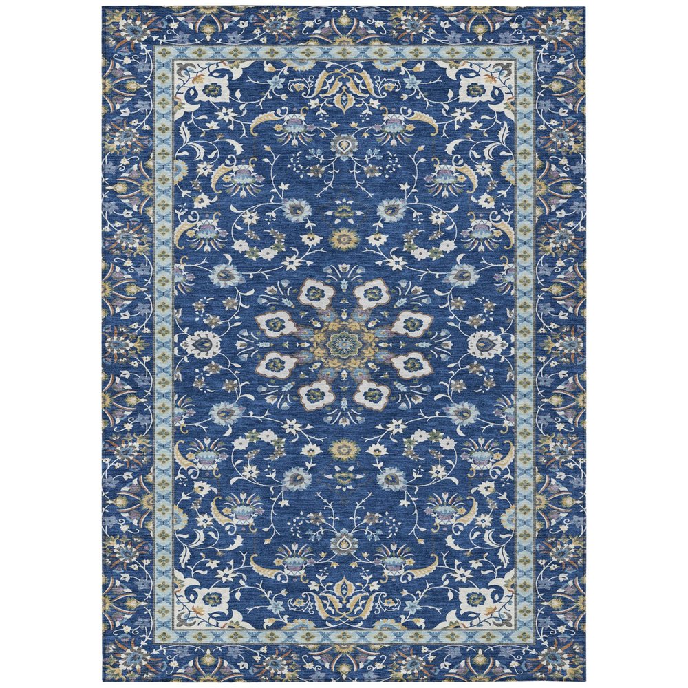 3' X 5' Blue And Silver Oriental Washable Indoor Outdoor Area Rug HomeRoots