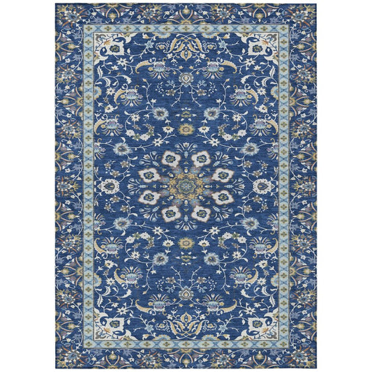 5' X 8' Blue And Silver Oriental Washable Indoor Outdoor Area Rug HomeRoots