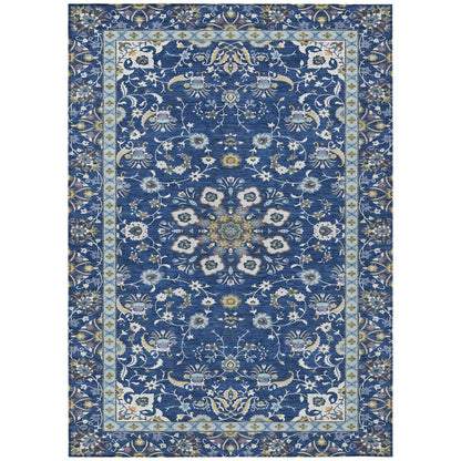5' X 8' Blue And Silver Oriental Washable Indoor Outdoor Area Rug HomeRoots