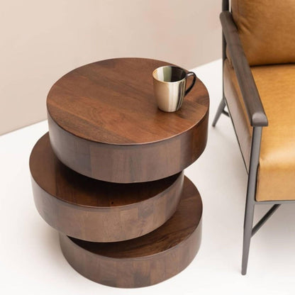 21" Brown Solid Wood Round Drum End Table HomeRoots