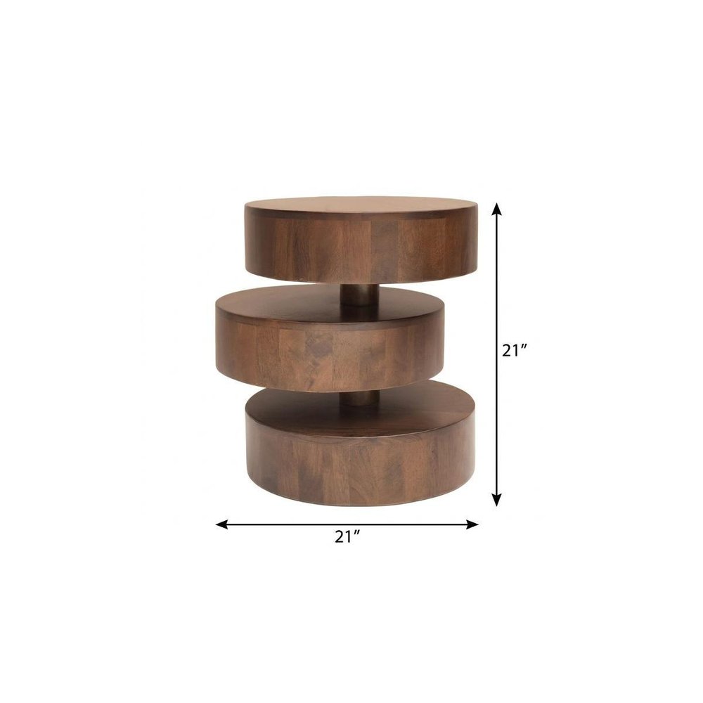21" Brown Solid Wood Round Drum End Table HomeRoots