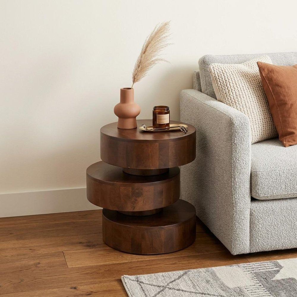 21" Brown Solid Wood Round Drum End Table HomeRoots