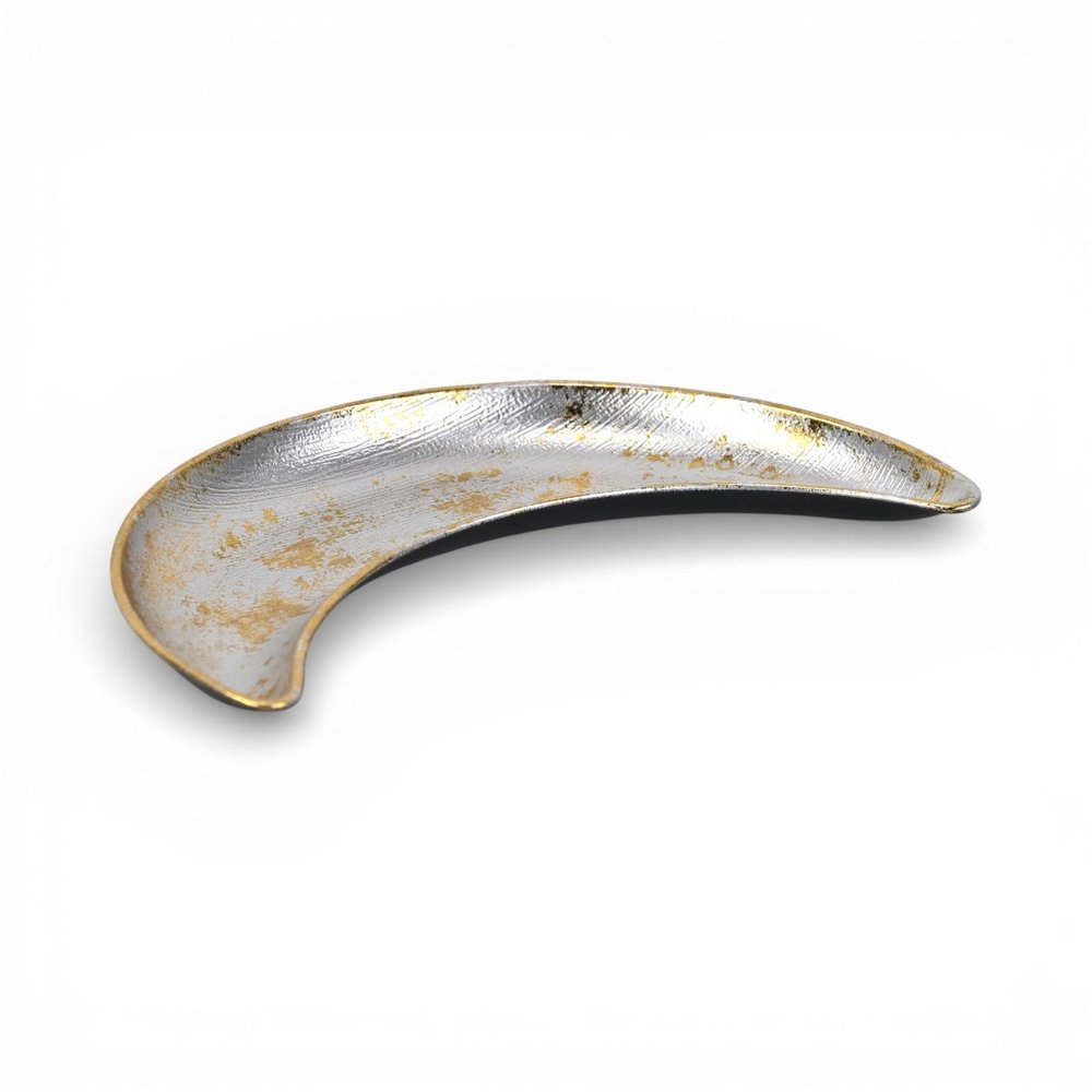 10" Silver And Gold Metal Handmade Crescent Trinket Tray — view 1