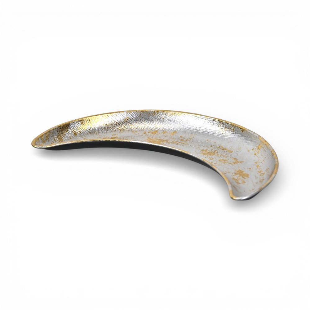 10" Silver And Gold Metal Handmade Crescent Trinket Tray — view 2