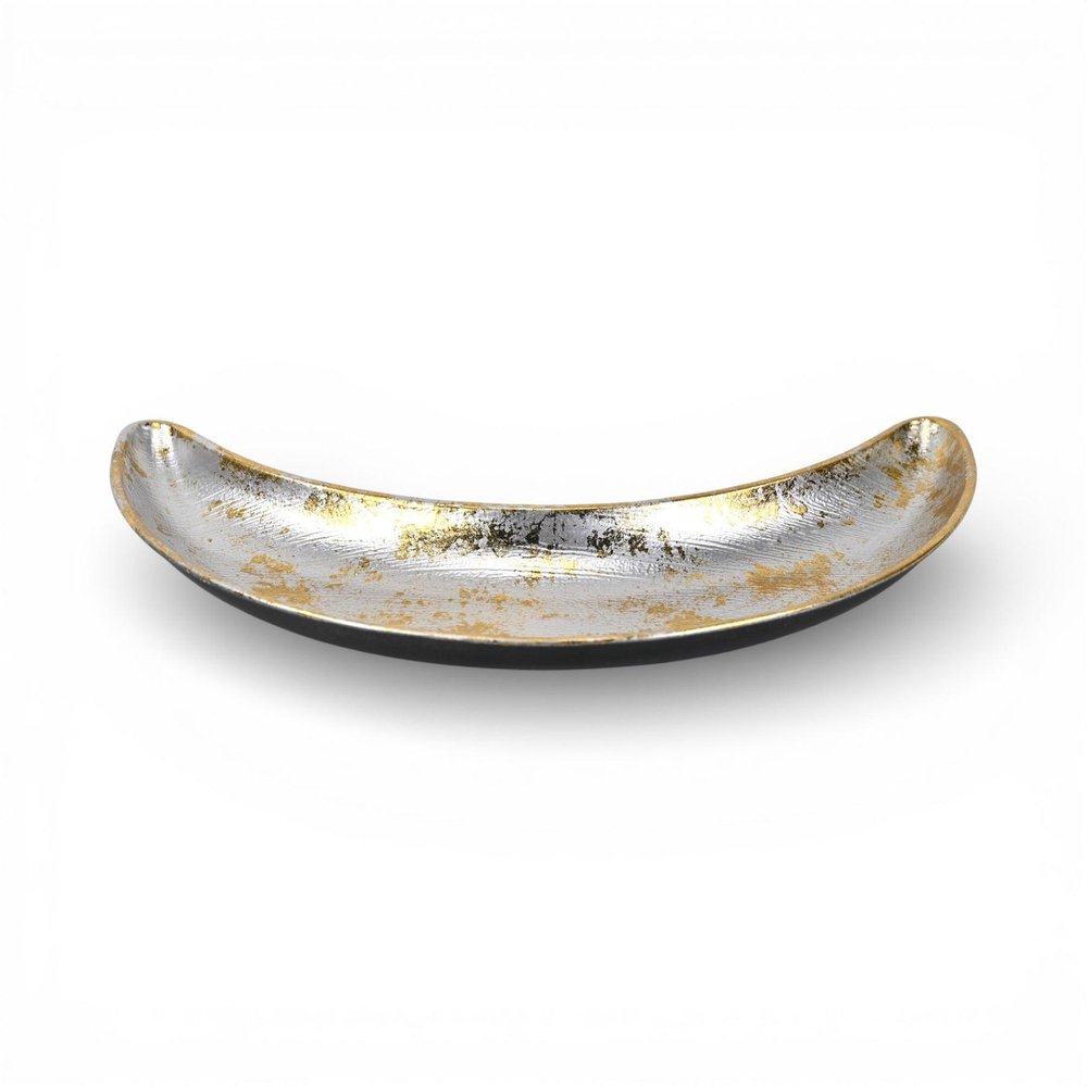 10" Silver And Gold Metal Handmade Crescent Trinket Tray — view 4