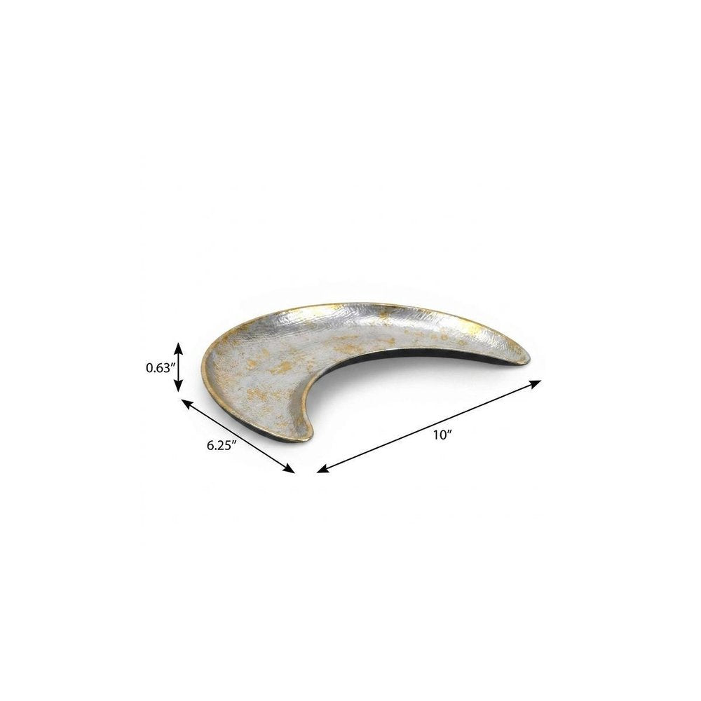 10" Silver And Gold Metal Handmade Crescent Trinket Tray — view 6