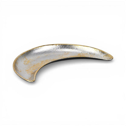 10" Silver And Gold Metal Handmade Crescent Trinket Tray HomeRoots