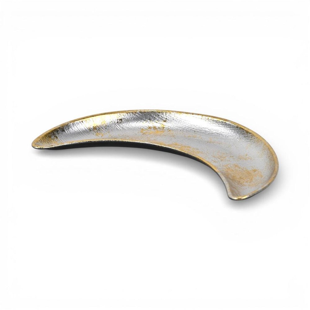 10" Silver And Gold Metal Handmade Crescent Trinket Tray — view 9
