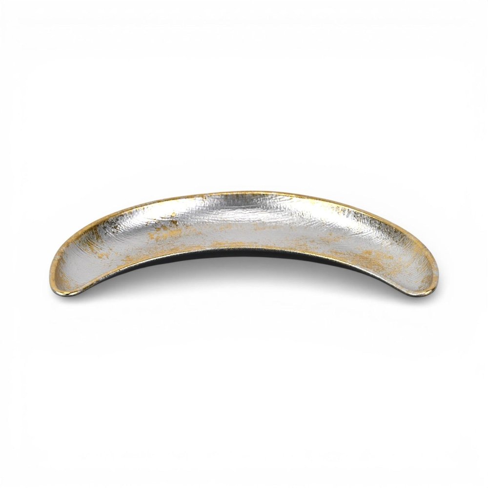 10" Silver And Gold Metal Handmade Crescent Trinket Tray — view 10