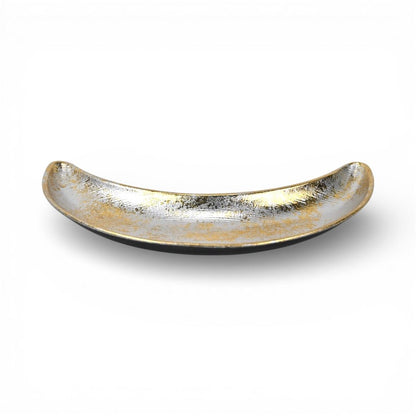 10" Silver And Gold Metal Handmade Crescent Trinket Tray HomeRoots