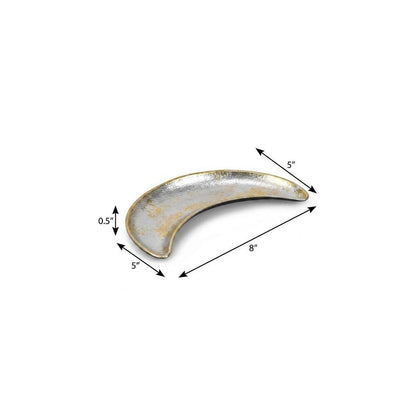 10" Silver And Gold Metal Handmade Crescent Trinket Tray