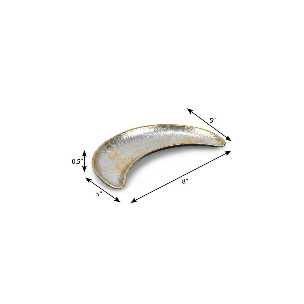 10" Silver And Gold Metal Handmade Crescent Trinket Tray — view 13